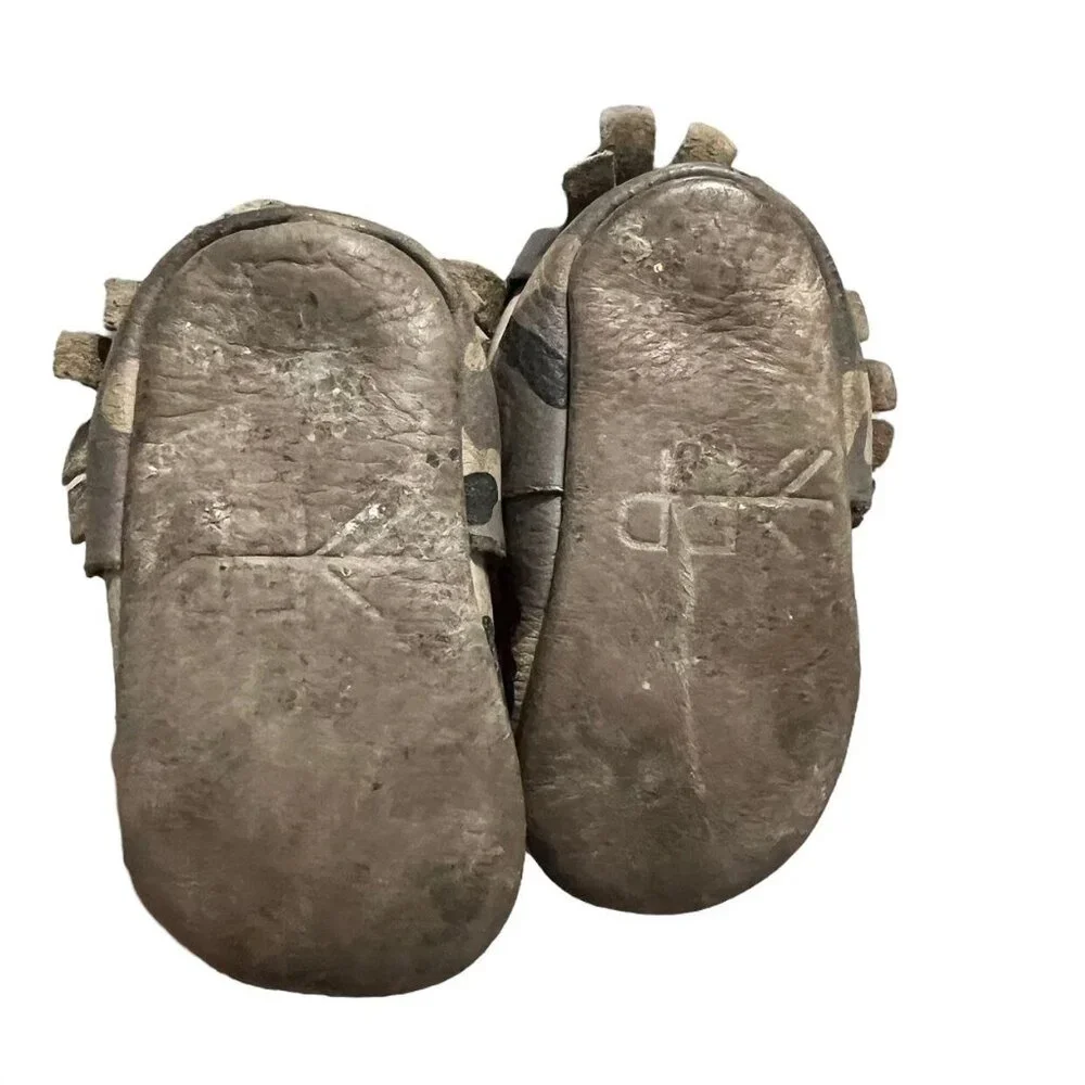 Freshly Picked Sz 3 Genuine Leather Grey Camouflage Moccasins